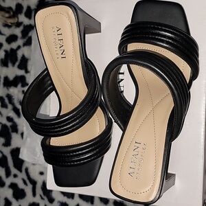 Alfani Womens Stantonn Leather Strappy Slip-On Block Heels Black Size 7